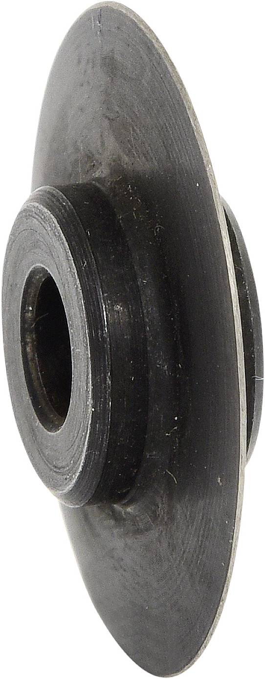 Parte metallica nera, rotonda, con un foro al centro che appare come un disco con un bordo rialzato, probabilmente una puleggia di rinvio.