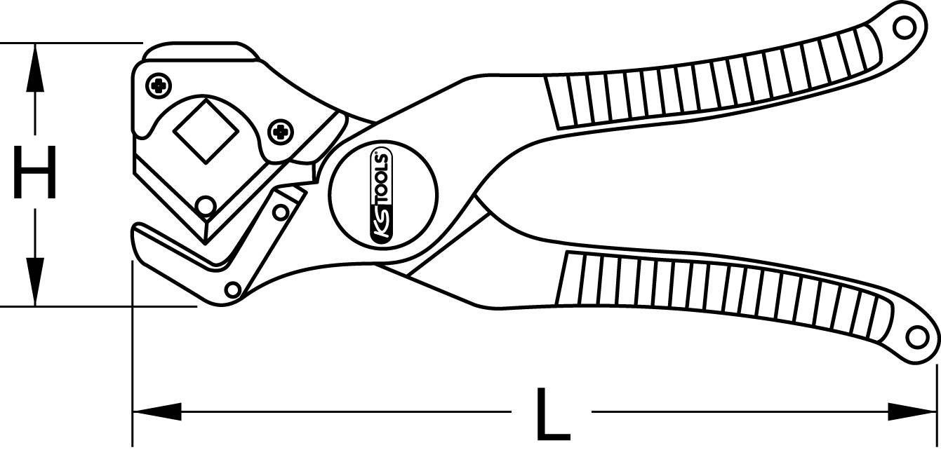 Illustrazione di una pinza taglia-tubi con manici lunghi, con le misure H e L indicate.