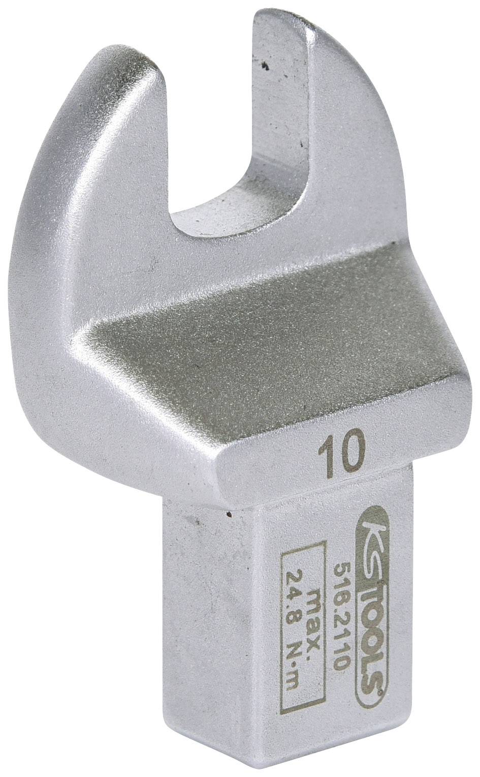 Un adattatore per chiave inglese in argento con incisione '10', idoneo per coppie fino a 24,8 Nm, di KS Tools.