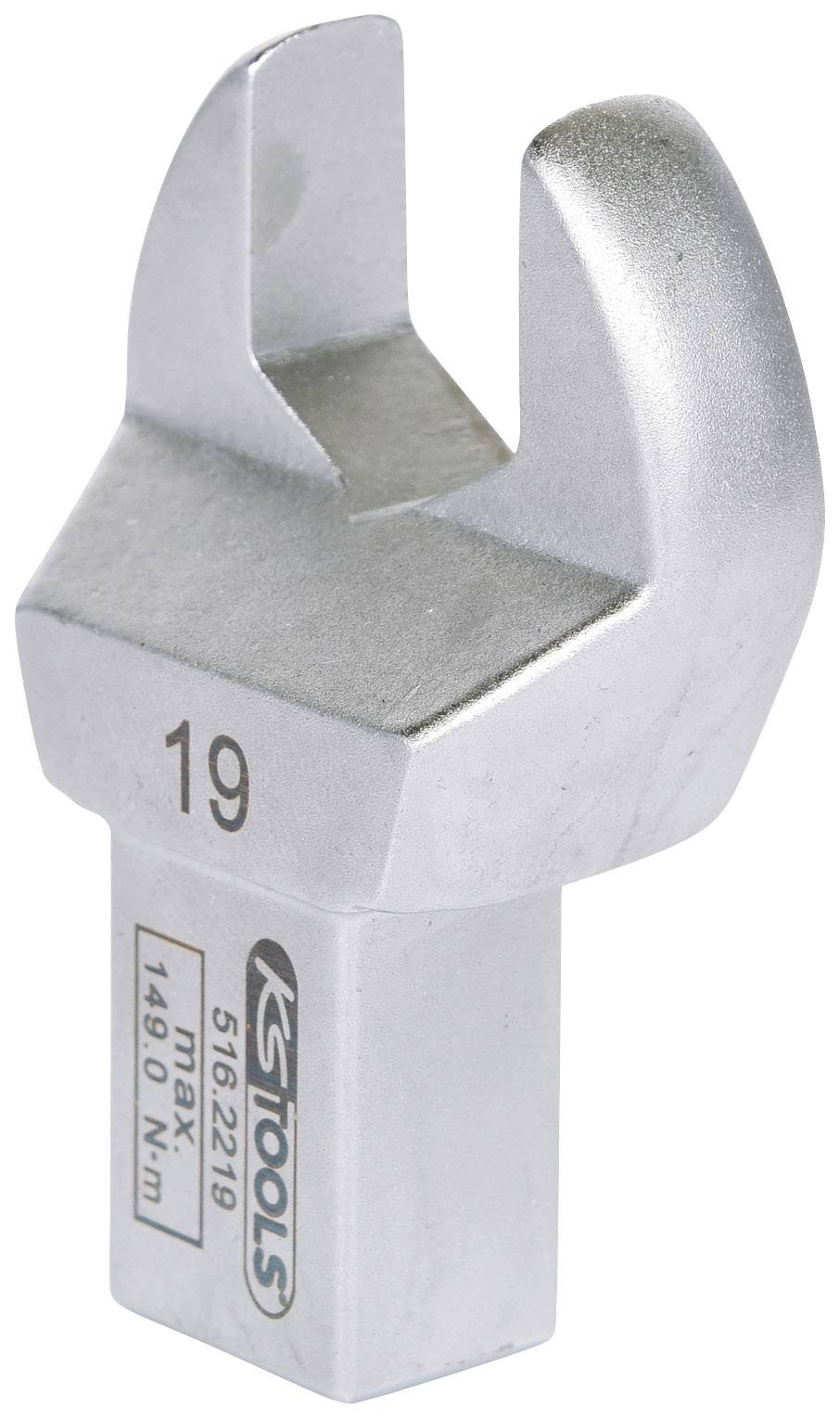Chiave a forchetta aperta, color argento, con il numero '19', idonea per una coppia fino a 1490 Nm, marca KSTools.