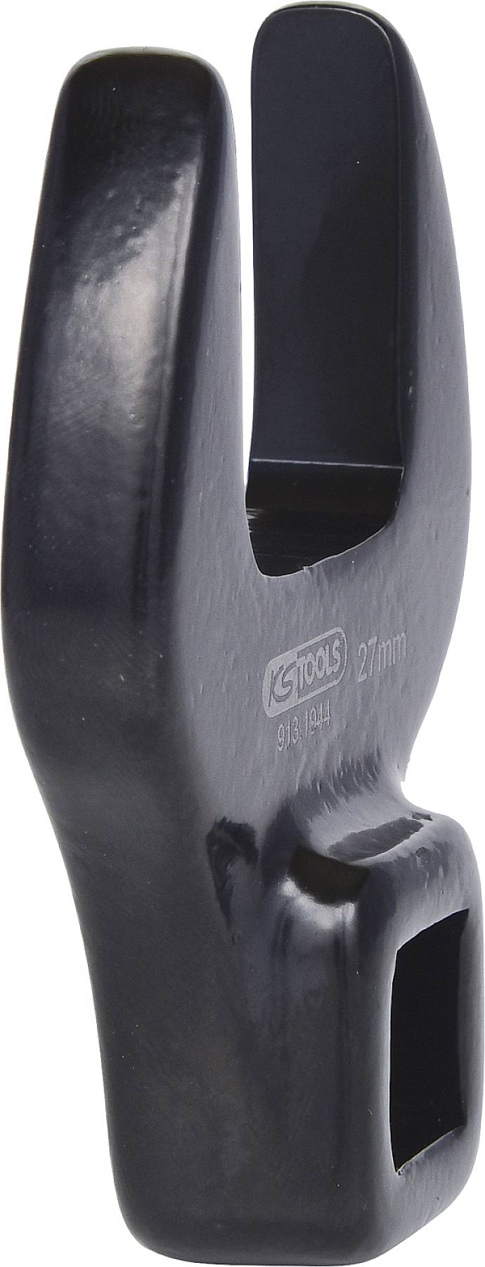 Un inserto per chiave a forcella da 27 mm in metallo nero, idoneo per l'uso con una chiave dinamometrica o un utensile a cricchetto.