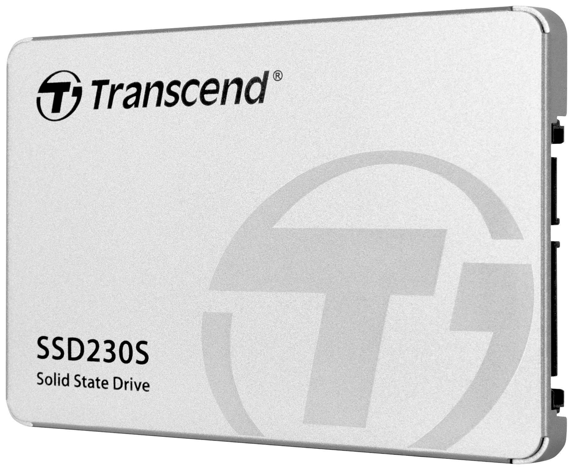 Unità disco rigido di 'Transcend' con numero di modello 'SSD230S'. Solid-State Drive, prevalentemente di colore argento.