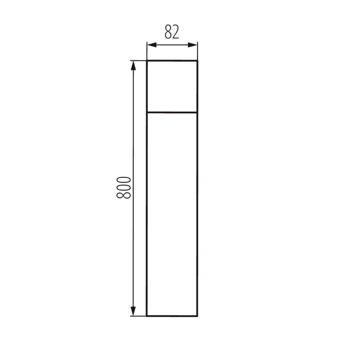Disegno tecnico di un oggetto rettangolare con le seguenti dimensioni: altezza 800 mm, larghezza 82 mm.