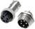 Coppia di connettori: A sinistra un connettore circolare femmina a quattro poli, a destra il corrispondente connettore maschio.