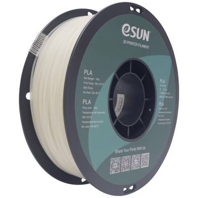 Bobina di filamento PLA bianco del marchio eSUN, peso netto 1 kg, adatto per temperature di stampa comprese tra 190-230 °C.