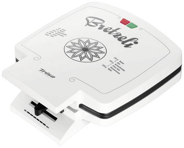 Trisa Bricelet Classique Macchina per cialde Rivestimento antiaderente, pieghevole, Spia luminosa, regolatore di temperatura Bianco