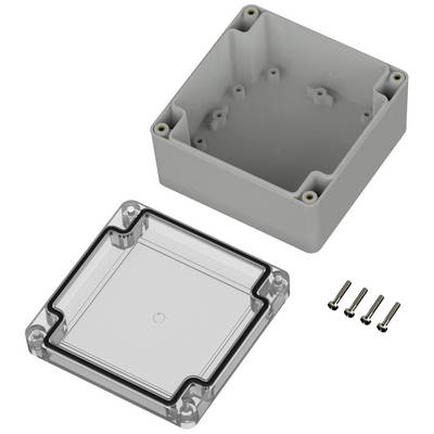 Custodia con coperchio trasparente e removibile, corredata da quattro viti metalliche, idonea per componenti elettronici o progetti.