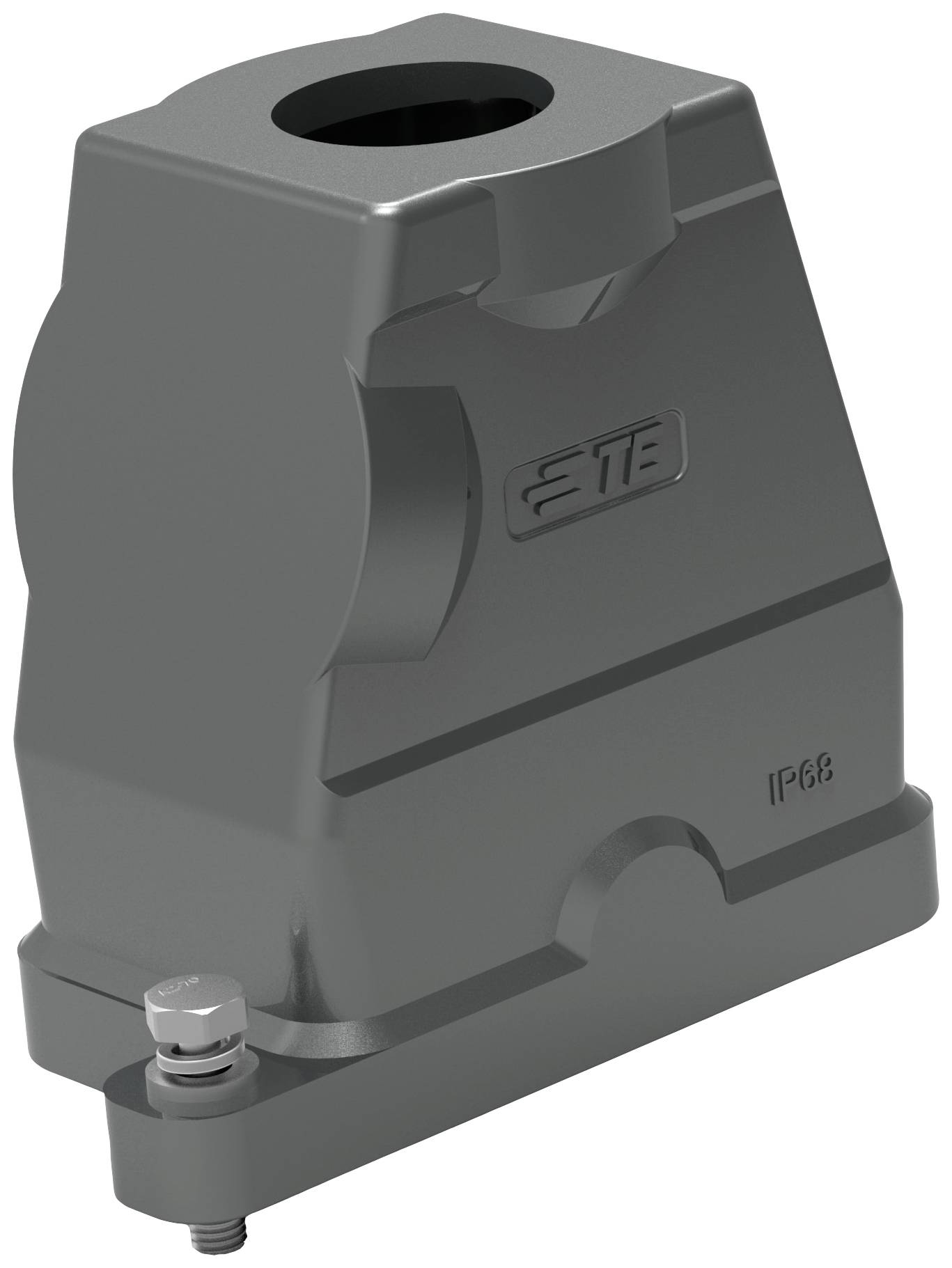 Involucro per connettori industriali in metallo con meccanismo di chiusura laterale, classificazione IP66 per resistenza a polvere e acqua.