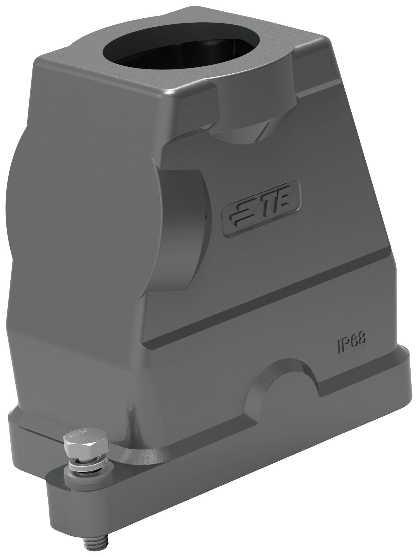 Involucro metallico verniciato grigio con il logo distintivo 'ETE' e grado di protezione IP66, idoneo per applicazioni industriali.