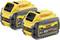 Due batterie giallo-nere DeWalt da 6 Ah, compatibili con dispositivi da 18V e 54V. Chiaro focus su prestazioni e versatilità.