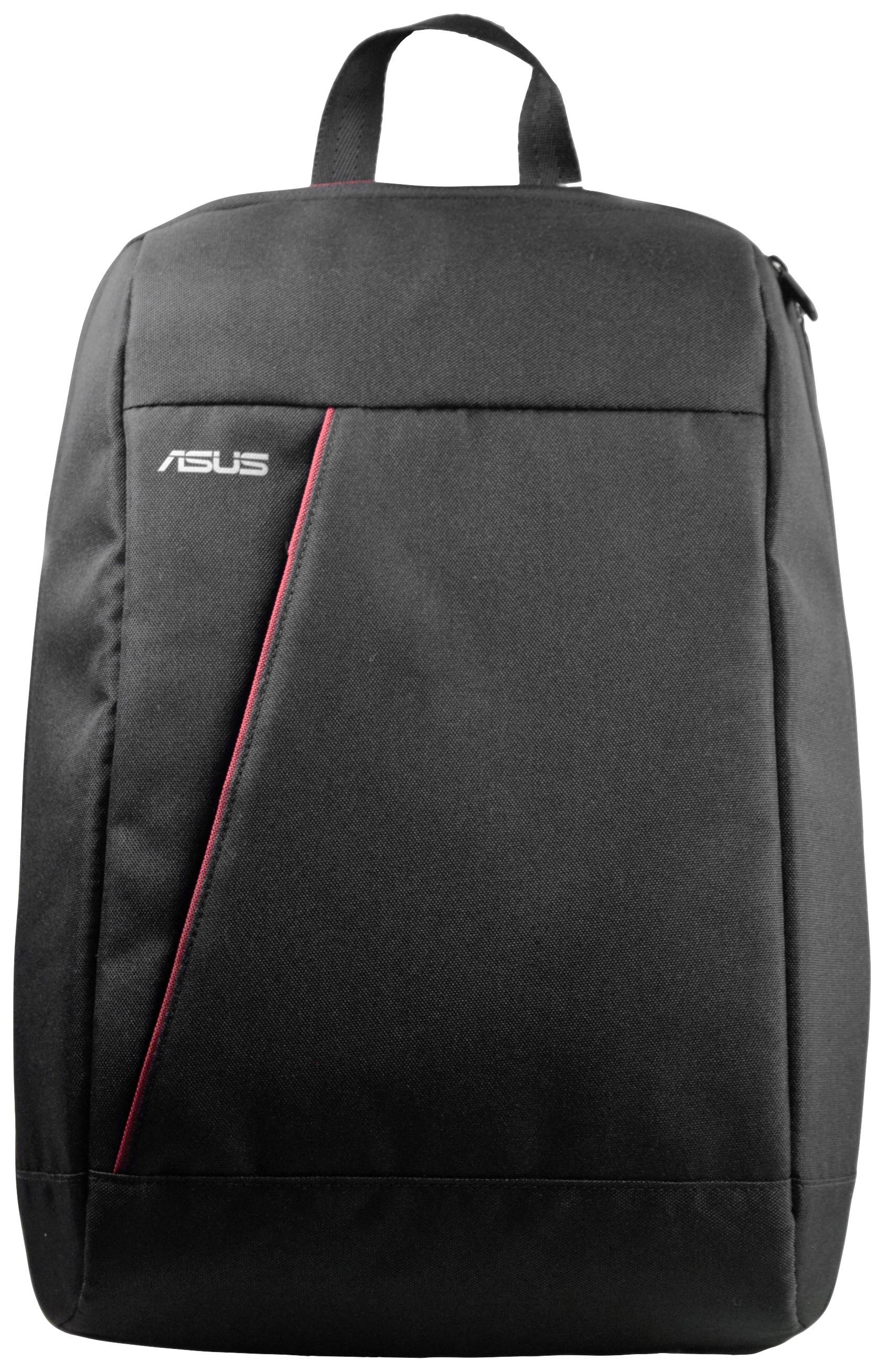 Zaino nero Asus con una linea rossa e un passante per il trasporto in alto.