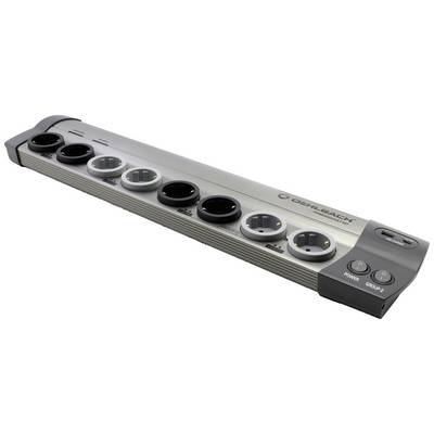 Una presa multipla con otto slot, di cui sei sono prese di tipo F. A destra sono presenti due interruttori rotondi.