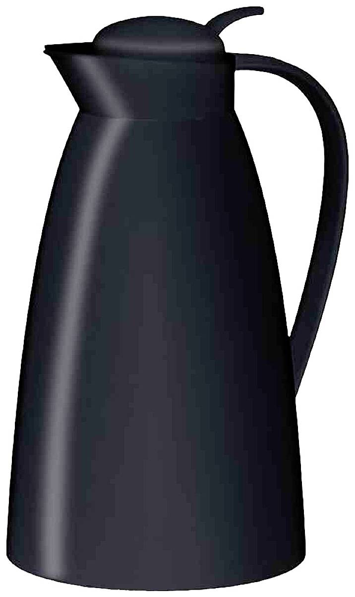 Thermos nero con coperchio e manico, adatto per bevande calde e fredde.