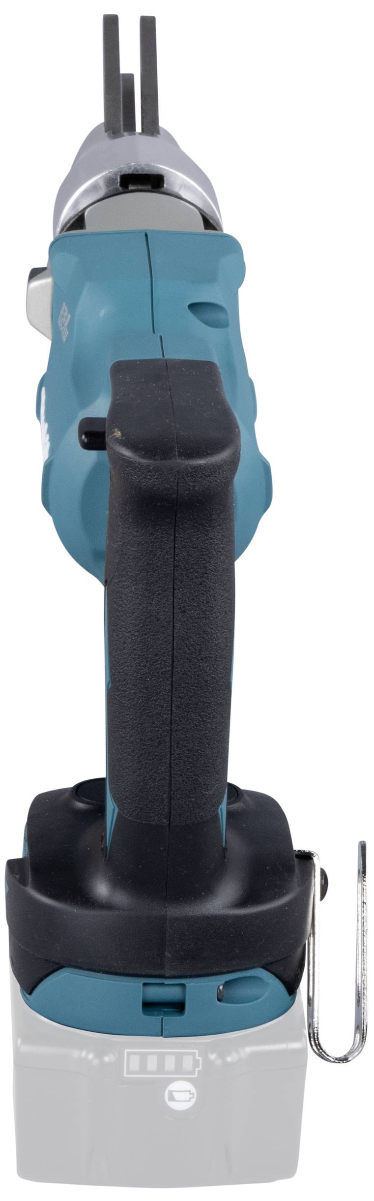 Utensile elettrico senza fili con involucro blu e impugnatura nera, con lama da taglio anteriore. Adatto per tagli precisi.