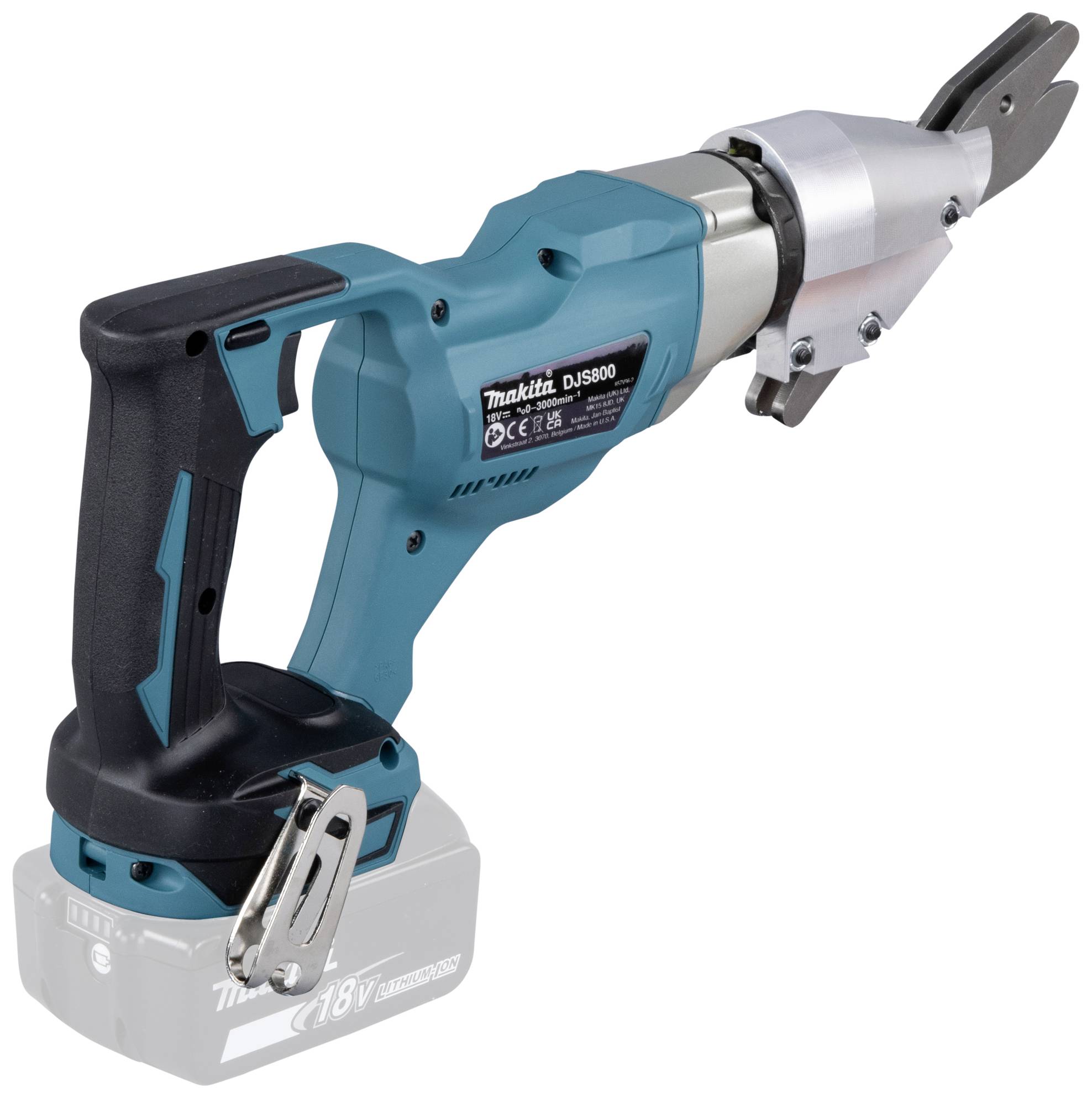 Cesoia per lamiere a batteria con impugnatura ergonomica, adatta per il taglio preciso di lamiere metalliche in cantieri edili o in officina.