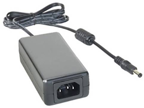 Alimentatore nero con cavo e spina per dispositivi elettronici.