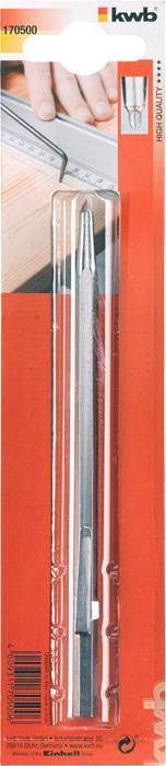 Confezione di uno scalpello KWB con un'immagine dello strumento e della sua applicazione sul legno. Numero modello: 170500.