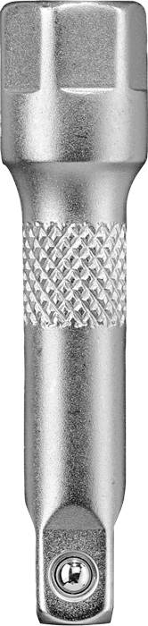 Un adattatore argentato con impugnatura zigrinata, utilizzato per collegare inserti per chiavi a bussola.