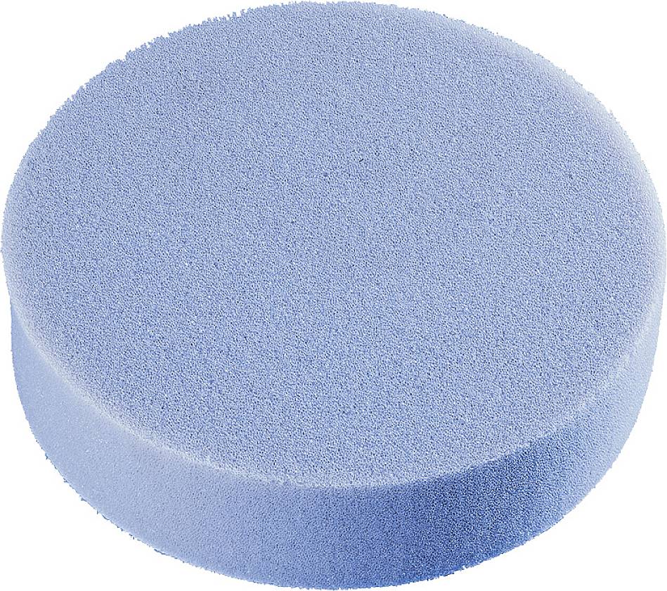 Disco blu rotonda in schiuma, utilizzata per la pulizia o la lucidatura.