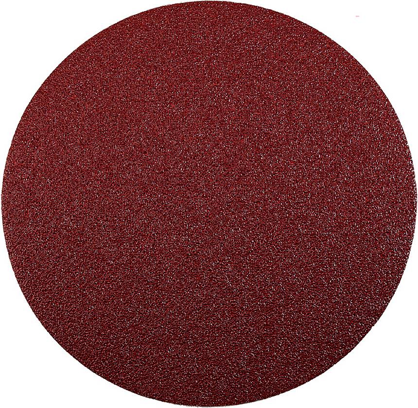 Un foglio di carta vetrata rosso a forma circolare. Viene utilizzato per lavori di levigatura su legno o metallo.