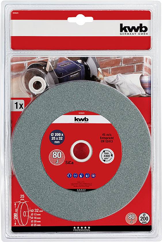 L'immagine mostra un disco da taglio del marchio kwb, adatto per lavori di taglio. Diametro: 200 mm, progettato per lavori di taglio su metallo.