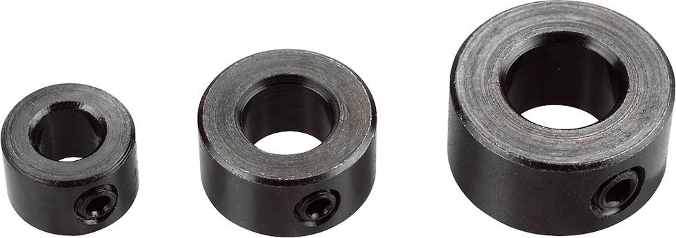 Tre anelli metallici di dimensioni diverse con fissaggi a vite, disposti uno accanto all'altro su uno sfondo bianco. Nessun testo visibile.