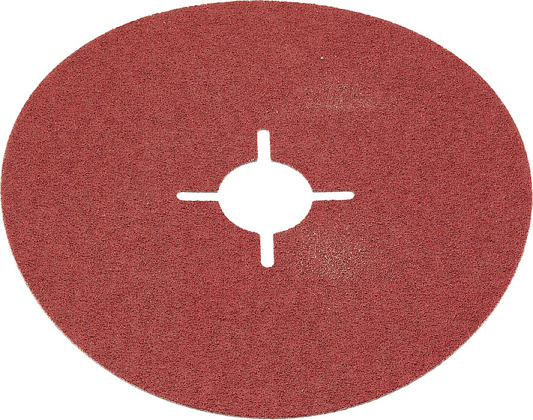 Un pad rosso a forma rotonda con un foro centrale a croce, utilizzato per attrezzature per la pulizia dei pavimenti.