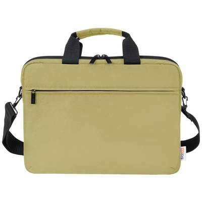 Una borsa per laptop beige con manico e tracolla rimovibile. Progettata per il trasporto sicuro dei laptop.