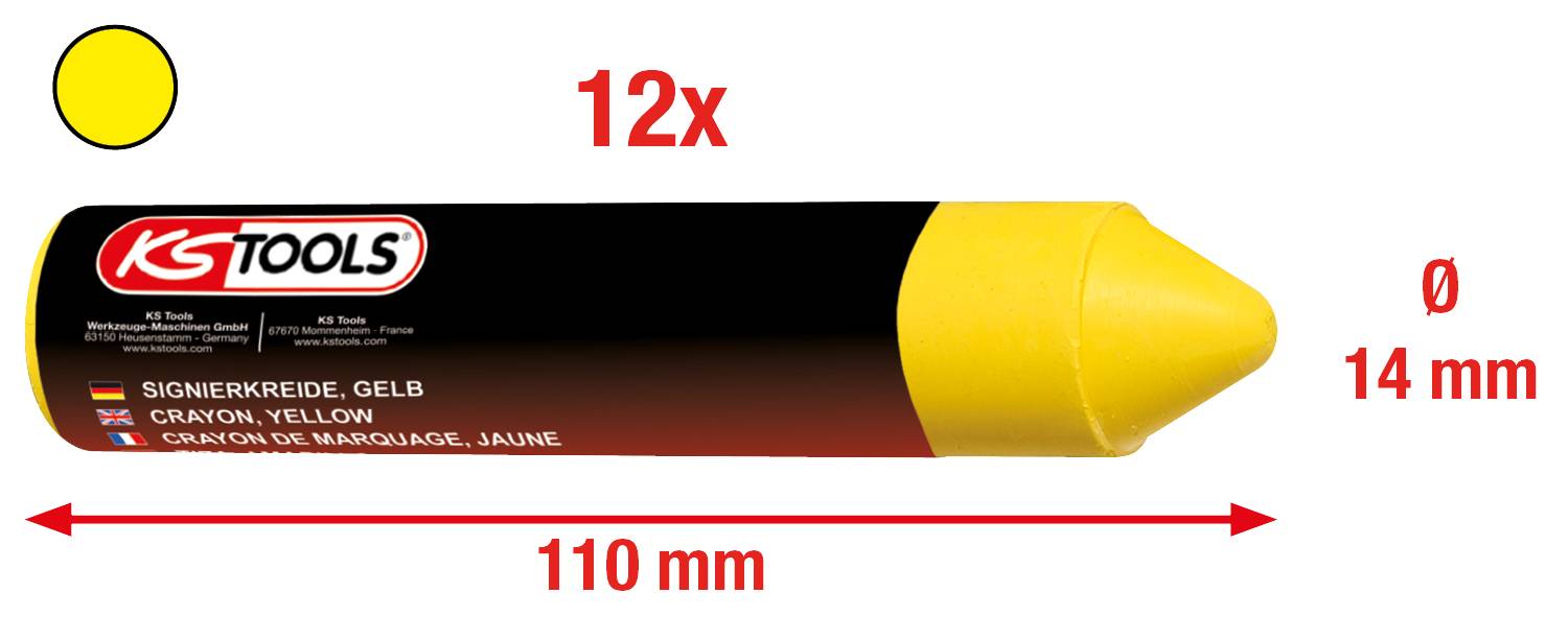Gessetti di segnatura gialli di KS Tools, lunghezza 110 mm, diametro 14 mm, confezione da 12 pezzi.