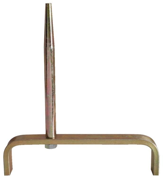 Strumento metallico con un lungo e sottile perno montato su una base stabile e ricurva. Utilizzato per lavori di montaggio precisi.