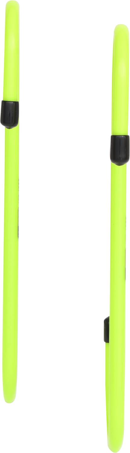 Due evidenziatori color giallo neon, disposti verticalmente, con clip nere nella parte centrale.