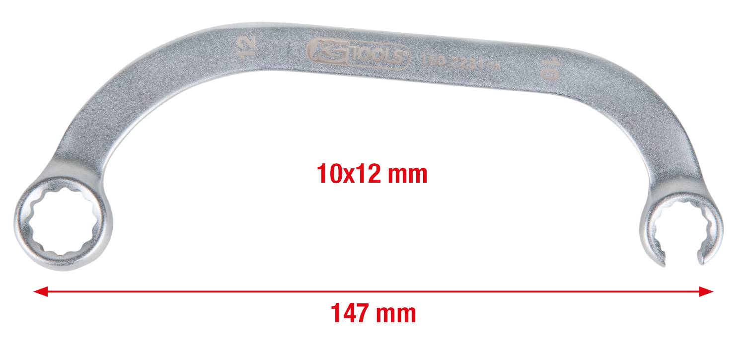 Chiave poligonale con misure anello 10x12 mm, lunghezza 147 mm, in metallo, mostrata in una vista orizzontale.