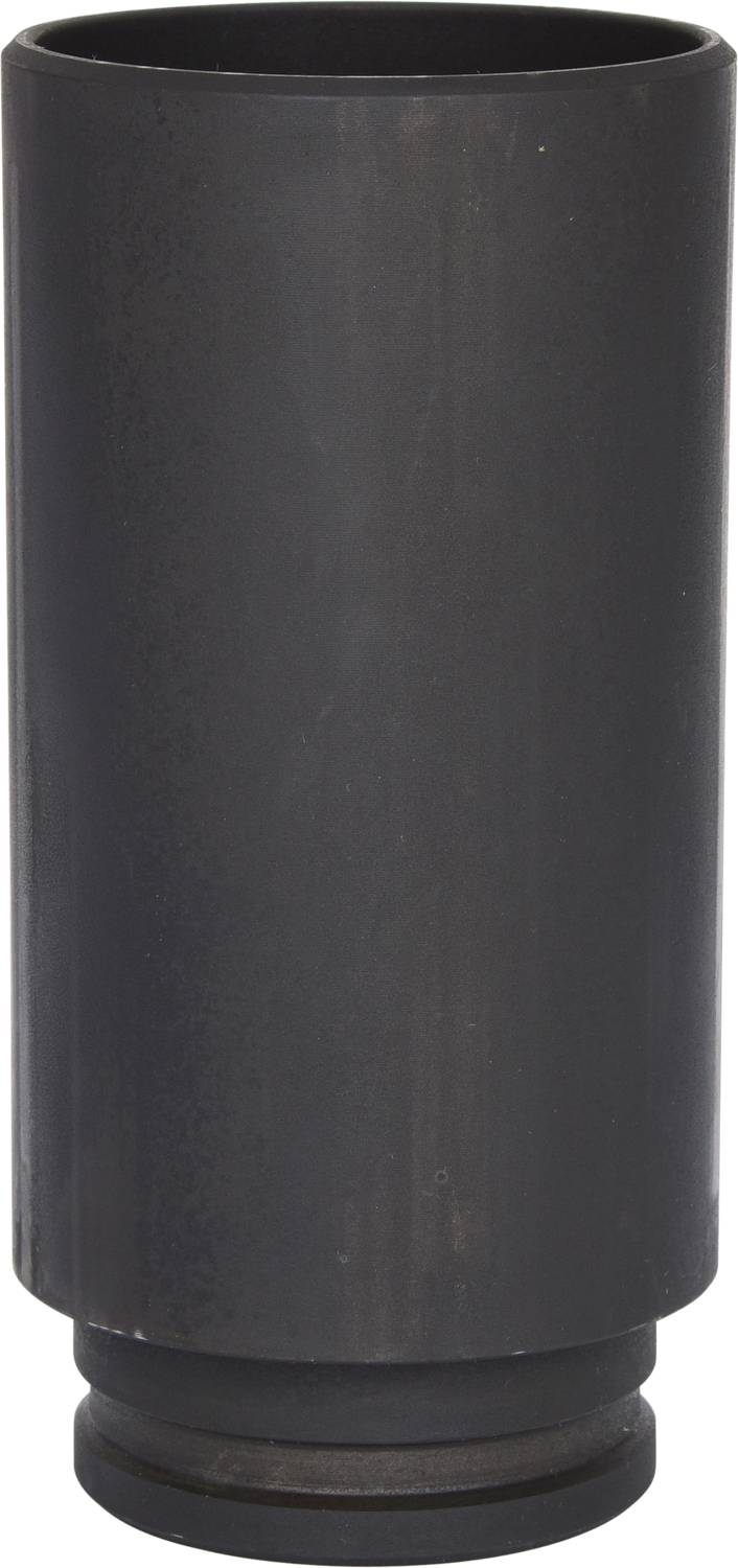 Tubo metallico cilindrico, nero, con superficie liscia, in posizione verticale.