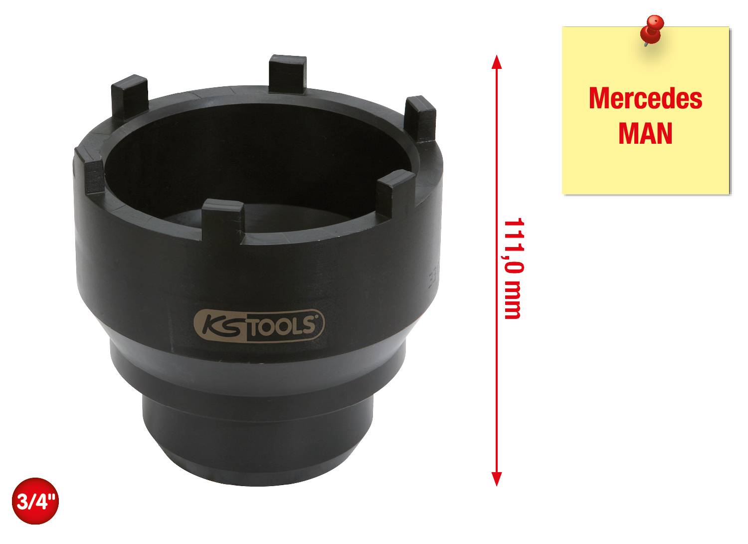 Attrezzo nero per Mercedes MAN, cilindrico con dimensione 3/4", alto 111,0 mm.