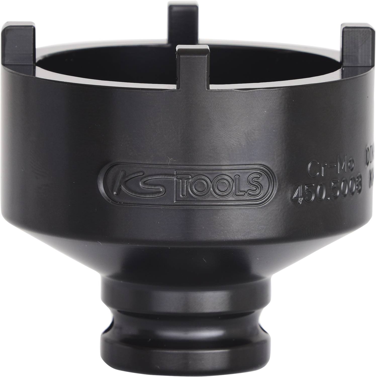 Pezzo utensile nero con involucro rotondo e tre linguette sporgenti nella parte superiore. Logo e numero 'KS TOOLS 450.5005' sul lato.