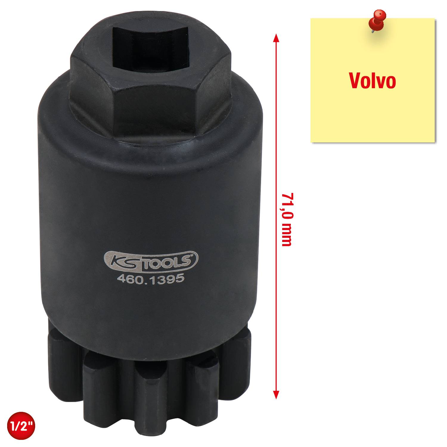 Chiave a bussola, lunghezza 71,0 mm, per Volvo, con attacco da 1/2 pollice, di KS Tools, codice articolo 460.1395.