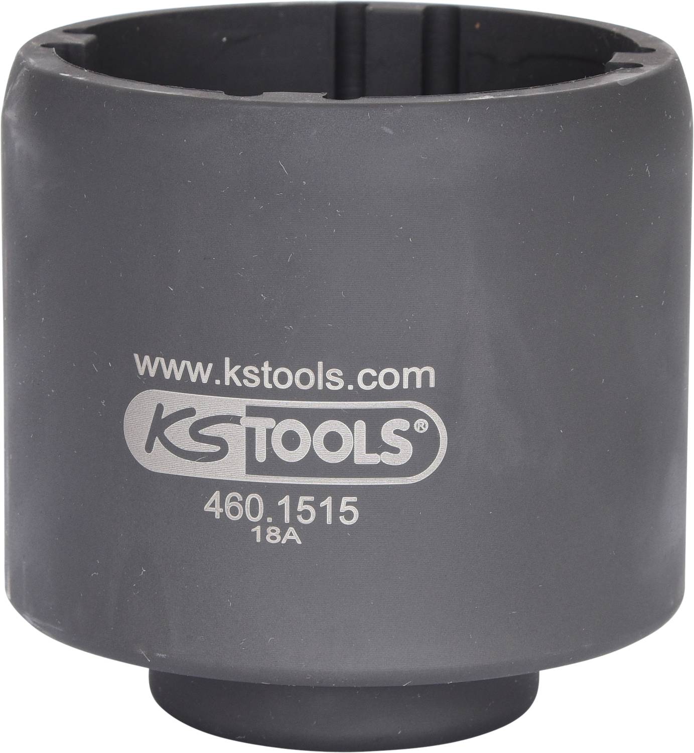 Set di chiavi a bussola nero di KS Tools con logo bianco e la scritta 'www.kstools.com 460.1515 18A'.