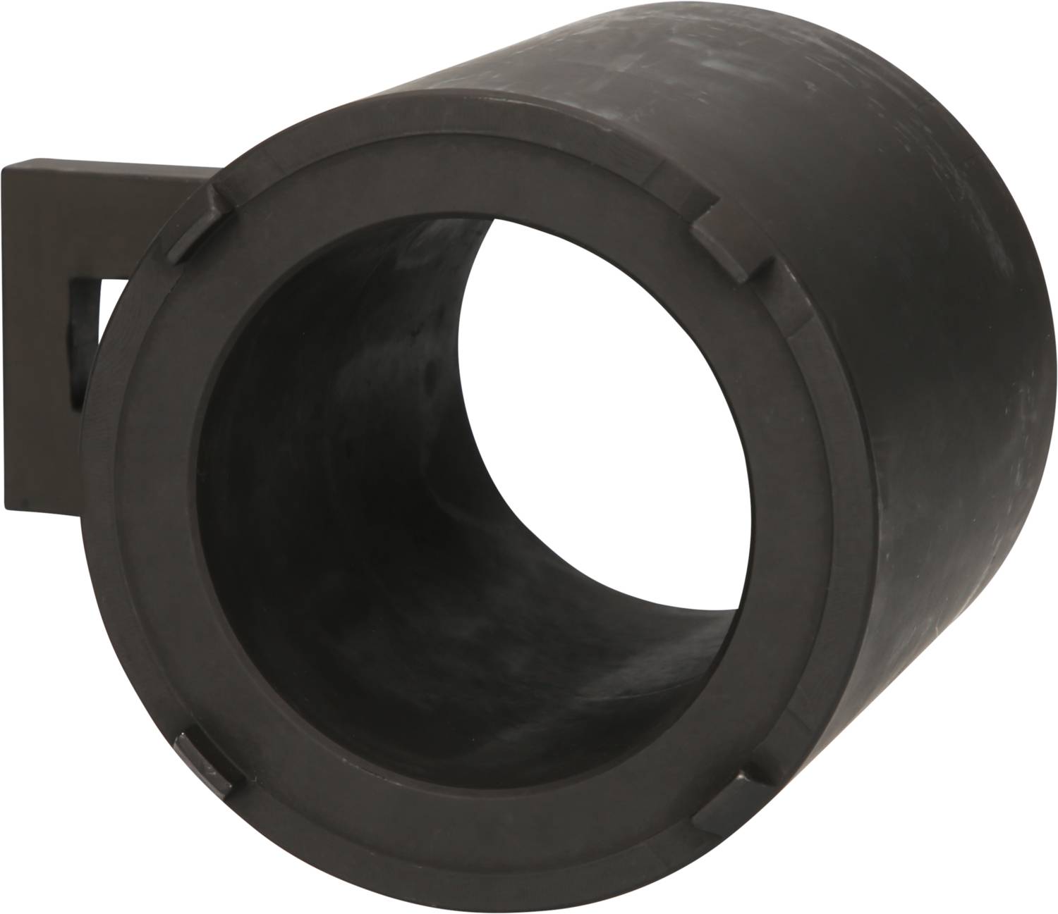 Un oggetto cilindrico nero con un manico quadrato. Sembra essere parte di un dispositivo meccanico o di un utensile.