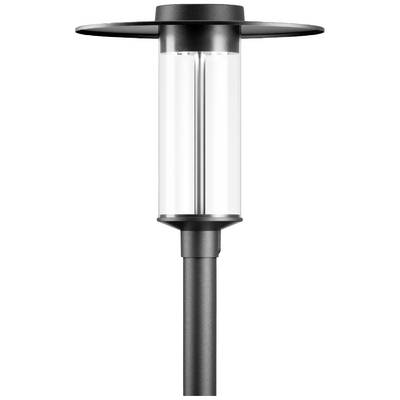 Una moderna lampada da giardino cilindrica con paralume e base neri, ideale per l'illuminazione di spazi esterni.