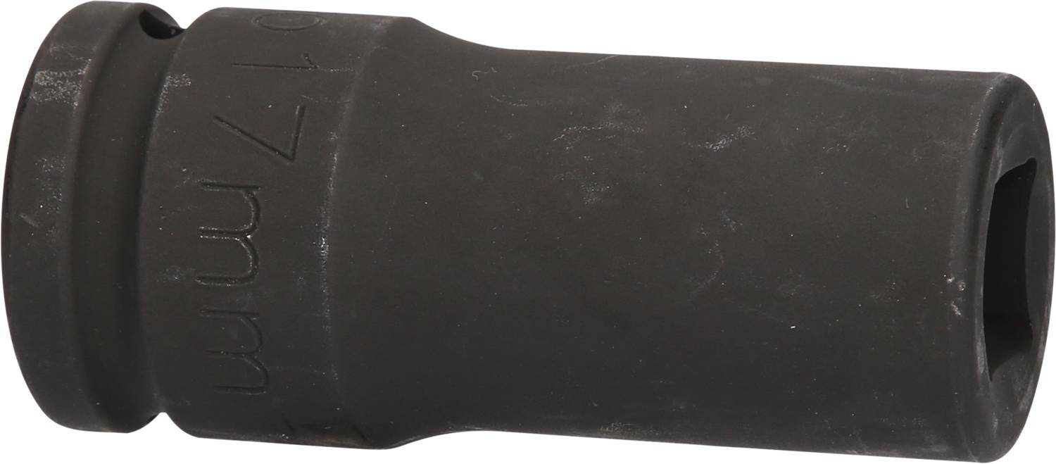 Un inserto per chiave a bussola nero, a forma di cilindro, con incisione '17 mm' sul lato. Adatto per lavori meccanici.