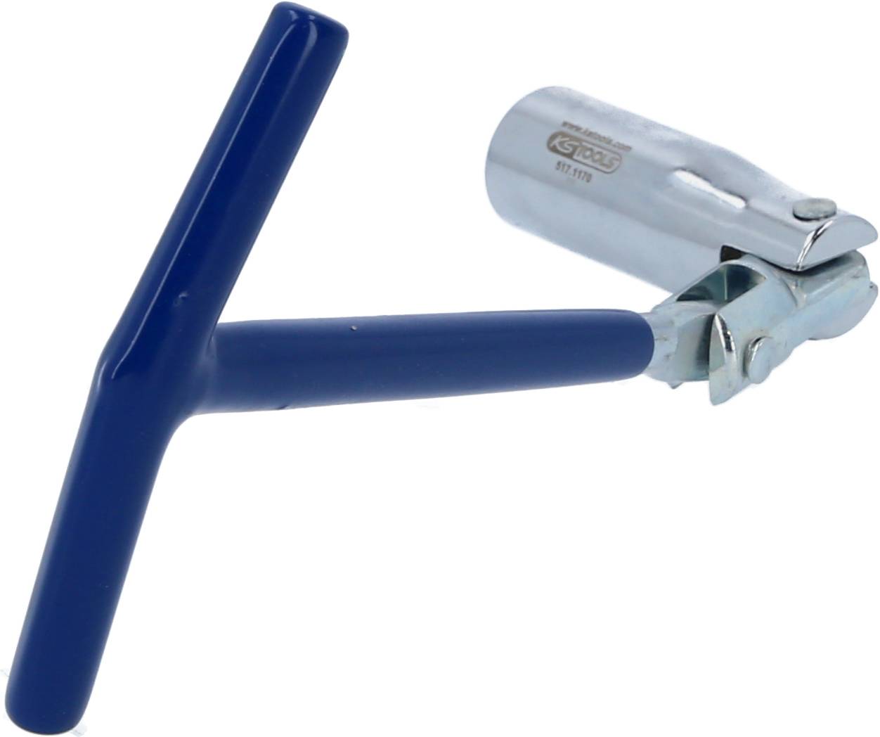 Set di cricchetto blu con impugnatura a T e testa in metallo. Adatto per lavori di bricolage o riparazioni.