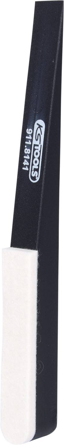 Una pinzetta nera con punta bianca in primo piano, con il marchio 'KS Tools' stampato su di essa.