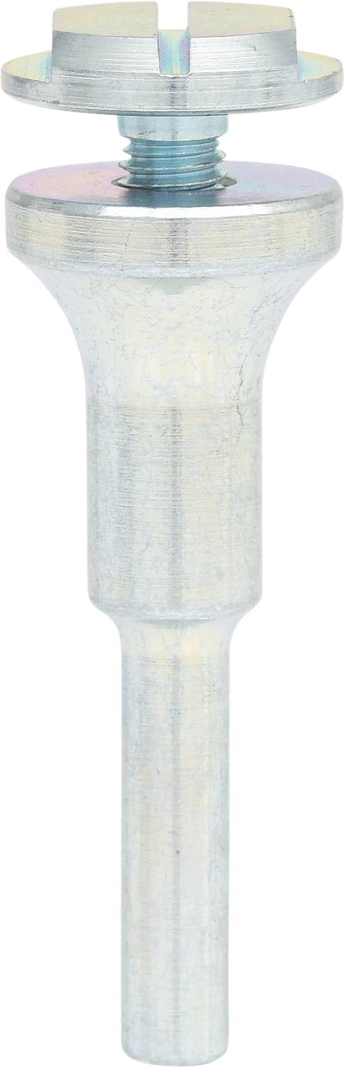 'Utensile metallico con testa rotonda e filettatura, probabilmente un raccordo o un adattatore, rappresentato su sfondo bianco.'
