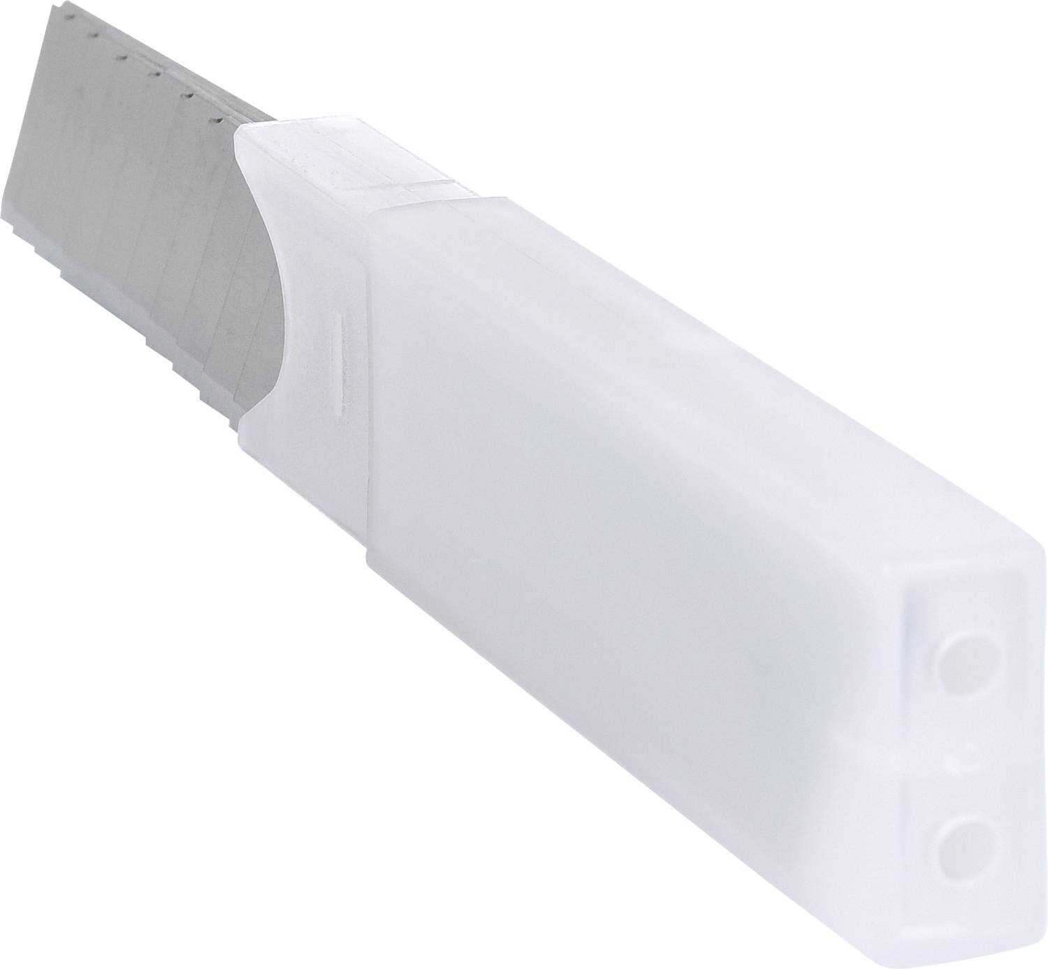 Un coltello con lama intercambiabile e impugnatura in plastica con diverse lame spezzate per un taglio preciso.