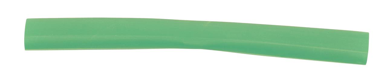 Tubo di plastica verde con una leggera curvatura nel mezzo, su sfondo bianco.