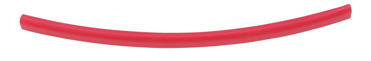 Tubo di plastica rosso curvo su sfondo bianco.