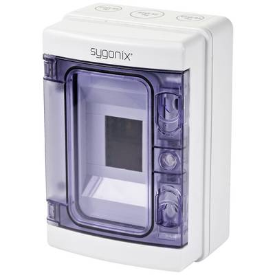 Quadro elettrico con coperchio trasparente e removibile, con logo del marchio in alto; utilizzato per scopi di sicurezza e connessione.