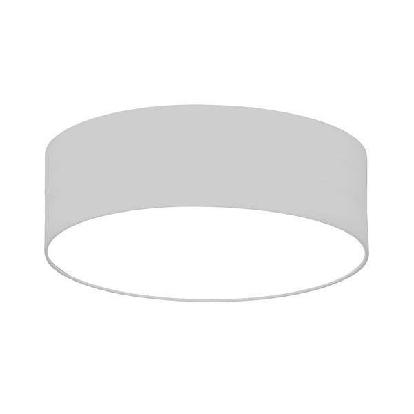 Un'applique rotonda e piatta con paralume bianco. Ha un design moderno e minimal che si adatta a diversi stili di arredamento.