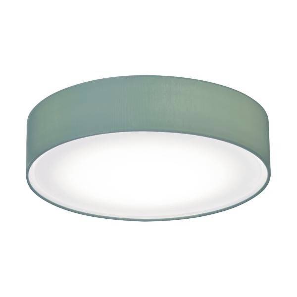 Lampada da soffitto verde con design circolare e minimal, che emana luce bianca all'interno. Ideale per l'illuminazione in ambienti domestici moderni.