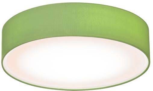 Una plafoniera rotonda verde emana una luce intensa, ideale per interni moderni.